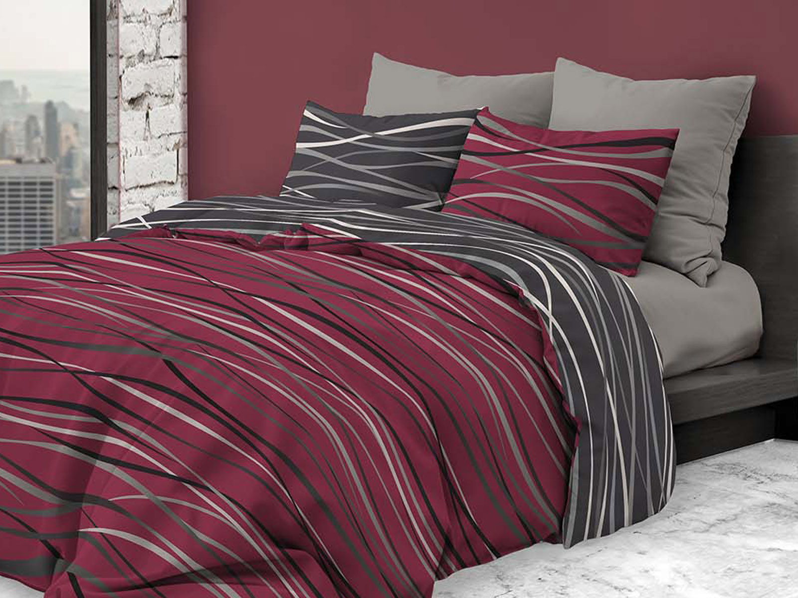 Daunex Parure Copripiumino Tinto In Filo Double Face Liverpool Arancio