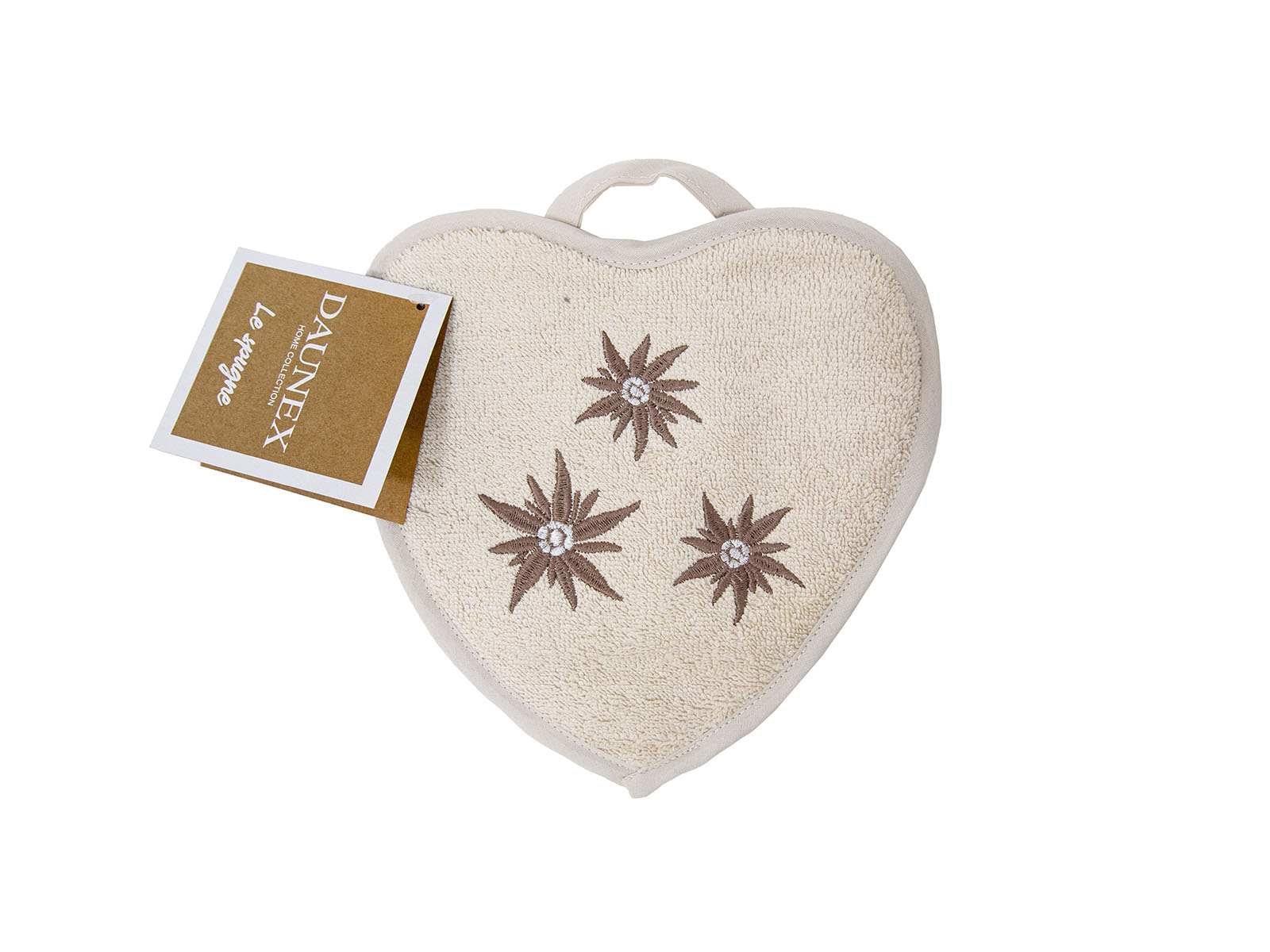 Set 2 presine ricamate cuore dis. edelweiss col.ecru