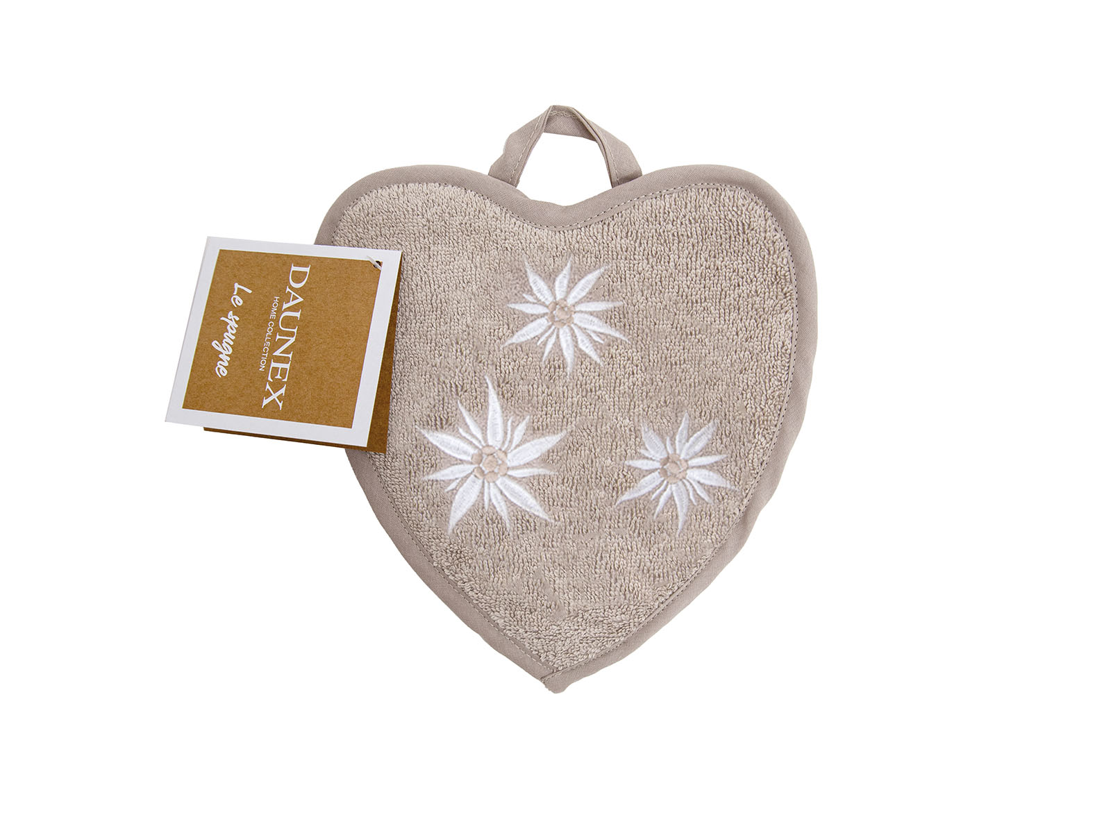 Set 2 presine ricamate cuore dis. edelweiss col.tortora