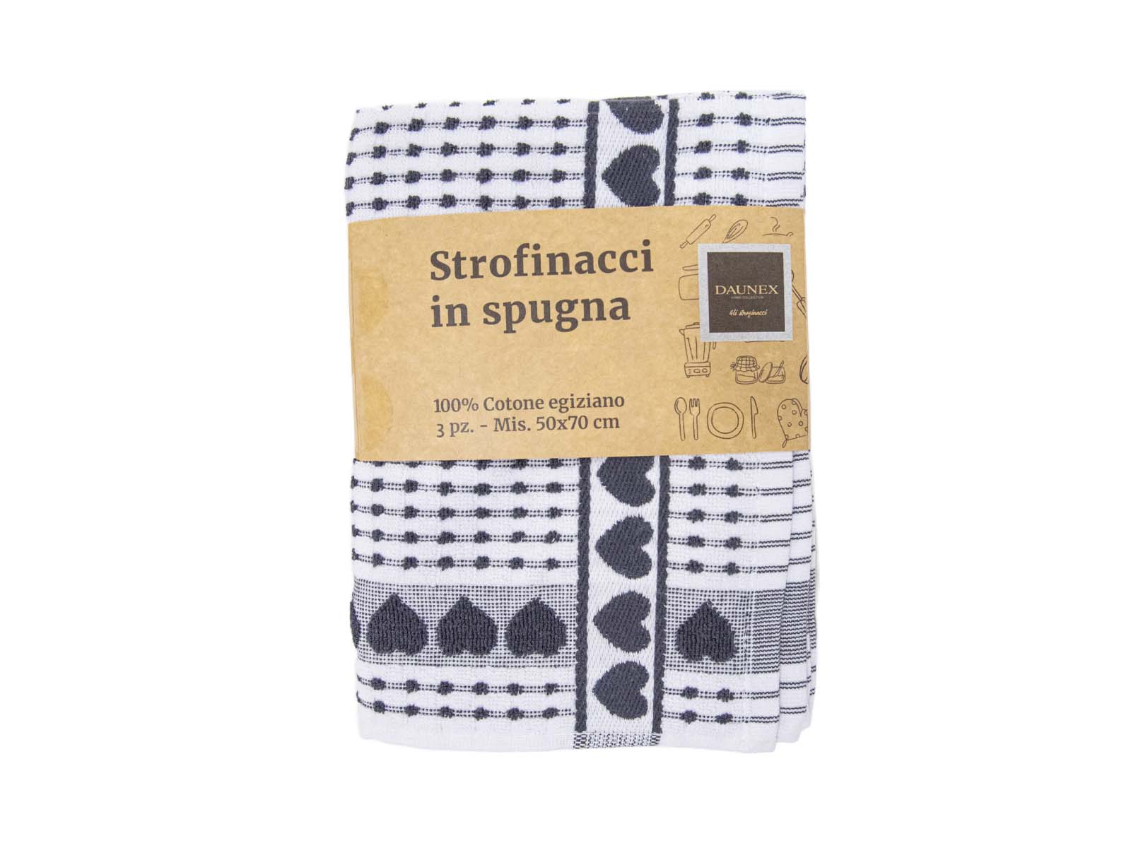 Set 4 Strofinacci Da Cucina DII In Spugna A Coste Nero – 100% Cotone, 16x26 Cm, Assorbenti E Lavabili