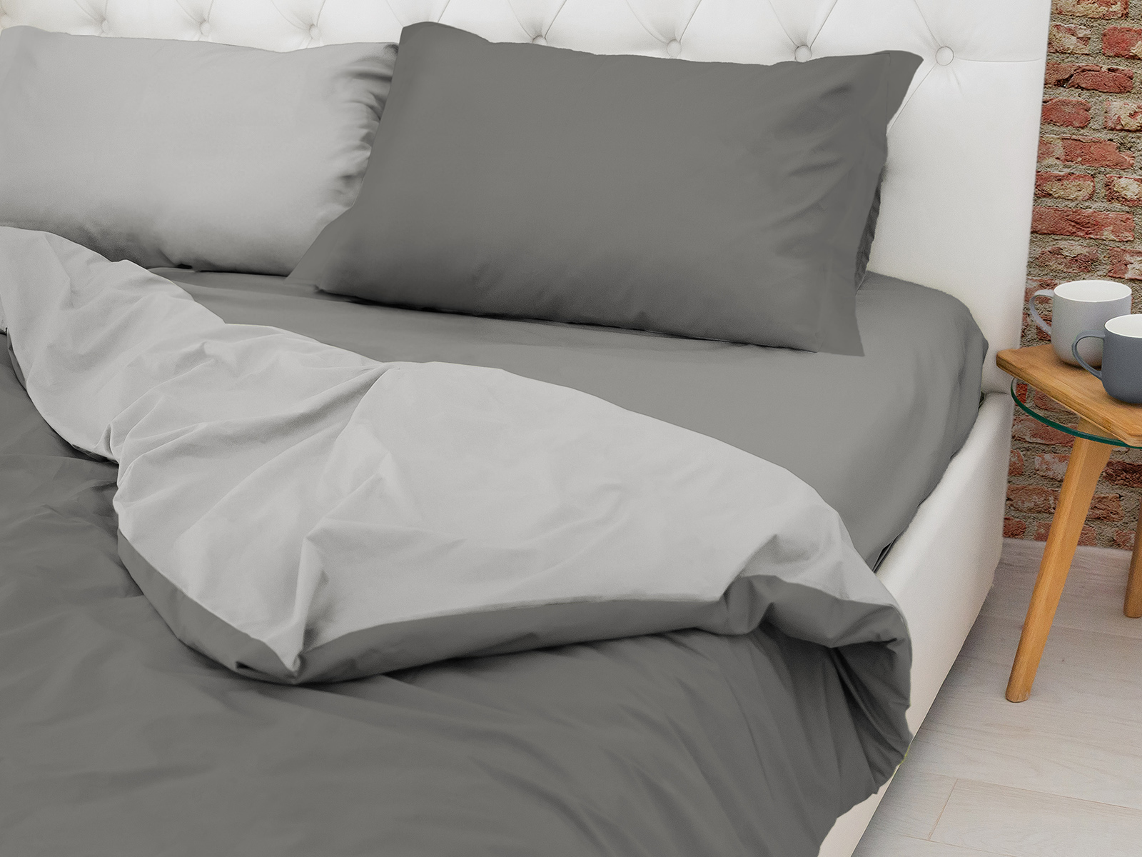 Daunex Copripiumino Double Face In Puro Cotone, Qualità Elegance, 255x200cm, 2 Federe 52x82cm, Grigio - 2